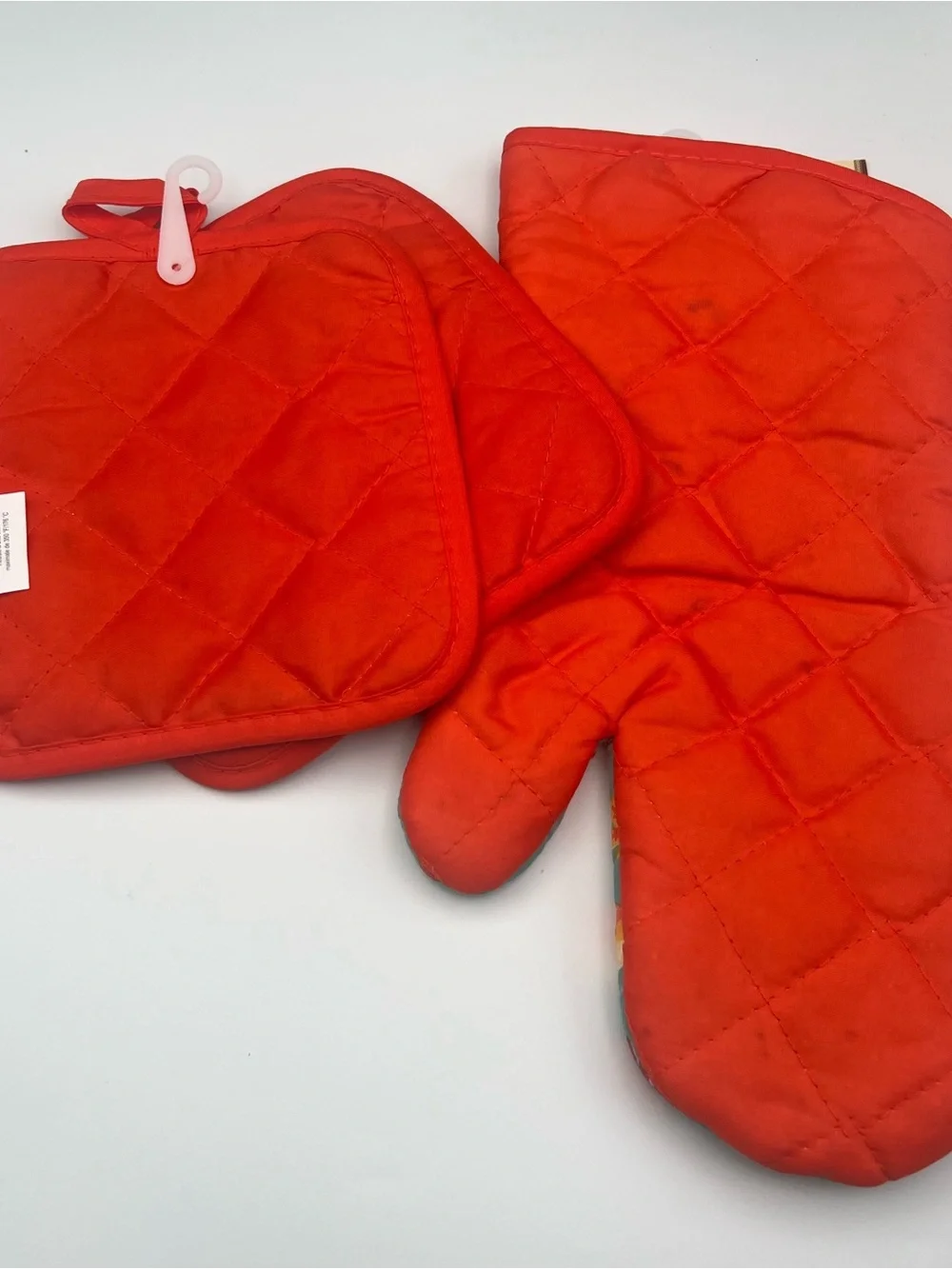Home Collection Pumpkin Spice Oven Mitt and Pot Holders - Teal with Orange Trim